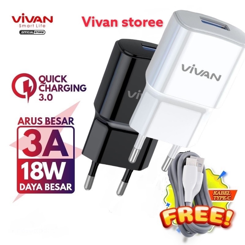 VIVAN Power Oval 3.0 ll Adaptor Charger 18W Quick Charging Batok Charger 1USB Garansi Original Resmi