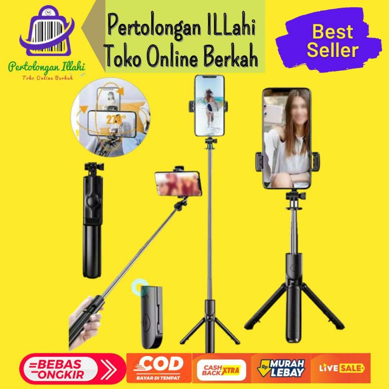 tongsis tripod bluetooth 3in1 tombol remot tomsis holder rotari angle putar alat selfie youtuber dan podcast
