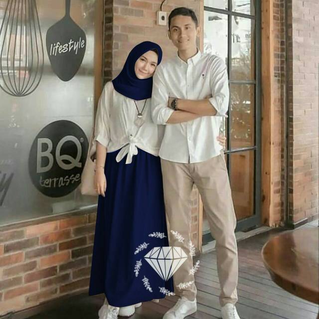 Set Natural Baju Couple Gamis Dan Kemeja Pasangan Keluarga Pria Wanita Muslim Suami Istri Pesta Kond