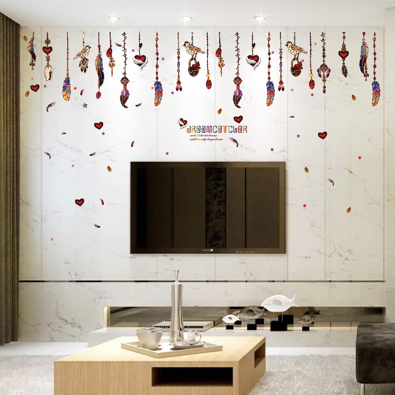 RELIZA WALLSTICKER 60X90 DREAMCATCHER HANGING BIRD FEATHER WALL STICKER DINDING SK9177