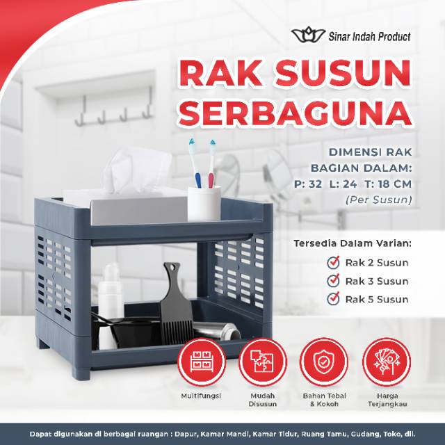 Rak Susun Rak Plastik Susun Rak Serbaguna 2 susun. Dimensi 32cm x 24cm