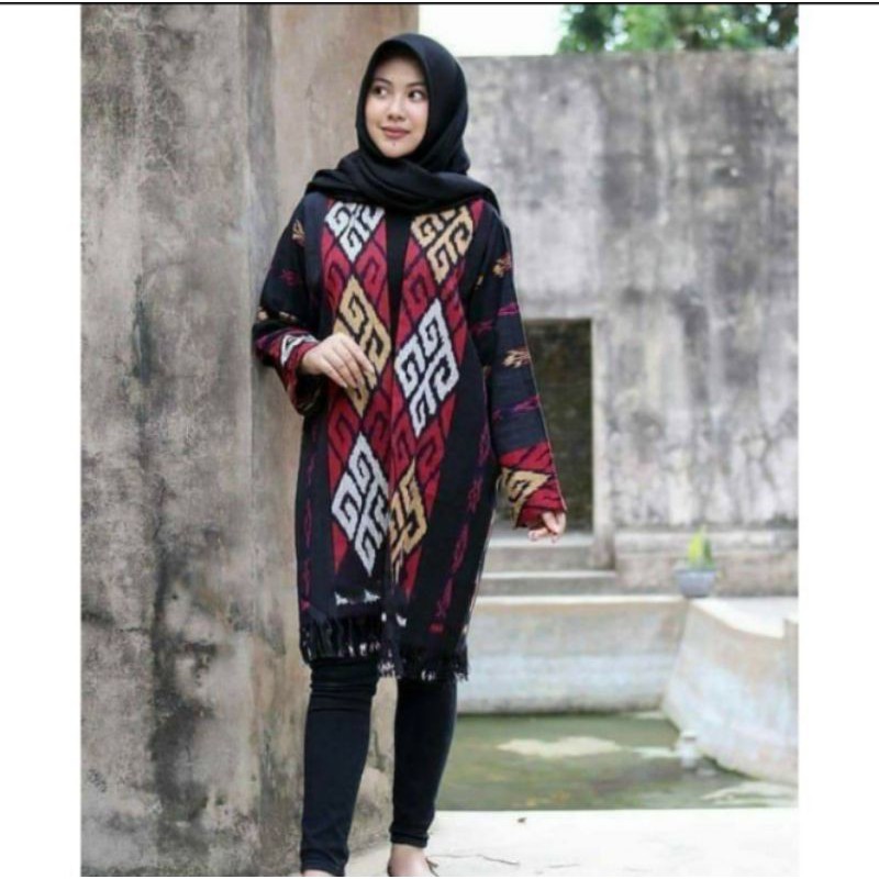 outerwear kardigan fashion tenun toraja hitam