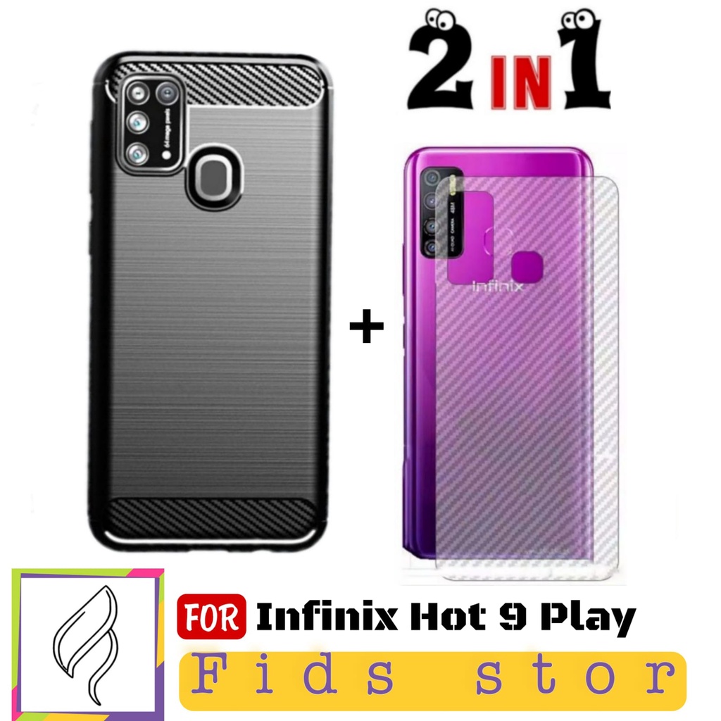 PROMO 2in1 Case Ipaky Carbon Fiber INFINIX Hot 9 Play Free GARSKIN Carbon Flexible Pelindung Belakan