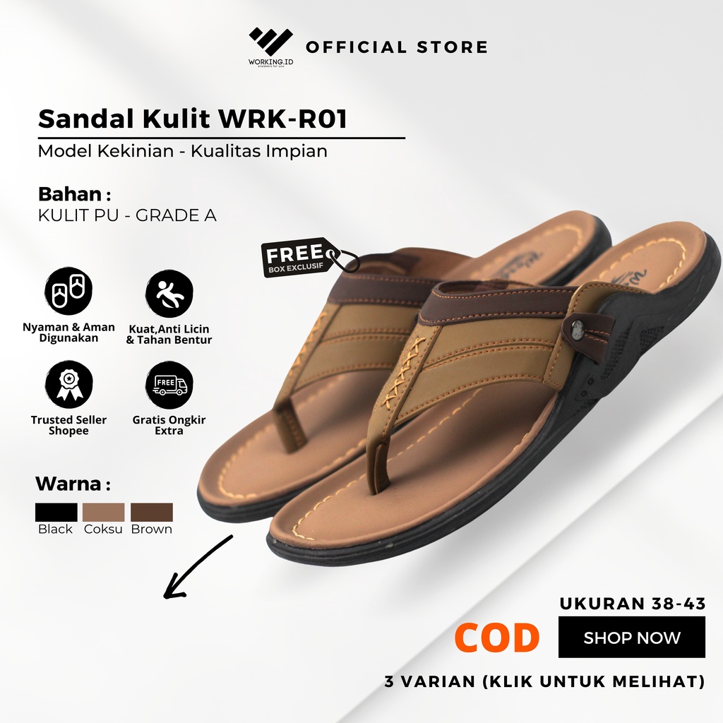 PROMO - SANDAL JEPIT CASUAL KULIT PRIA MURAH/Sendal Sndal Sedal Sebdal Semdal Saldal Sadal Kasual Ca