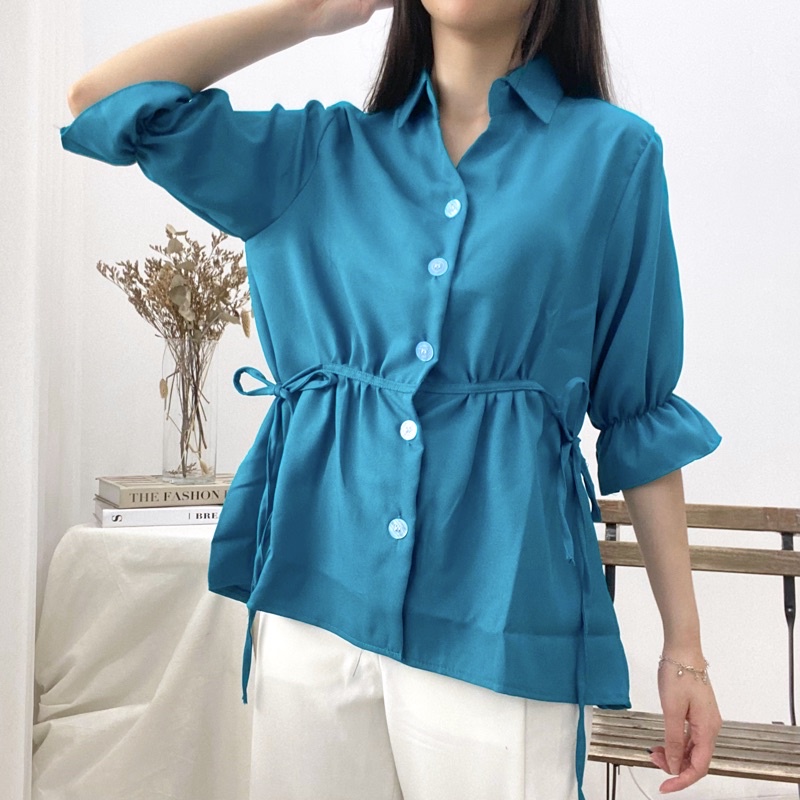 JODIE Blouse Kemeja 3/4 Sleeves with Full Button Adjustable Waist Straps 0093