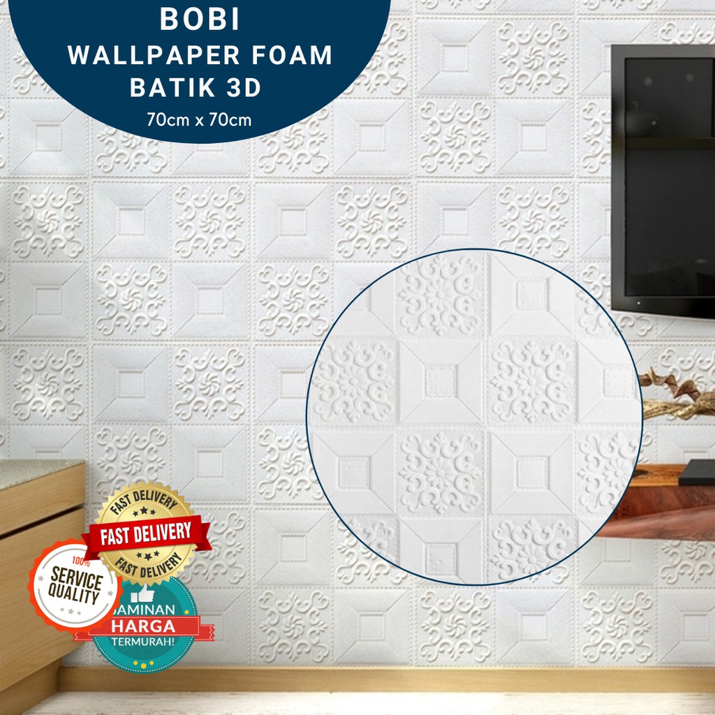 Wallpaper Foam 3D Bata Putih/ White Brick Panel/ CLASSIC BRICKFOAM-Kotak Batik POLOS