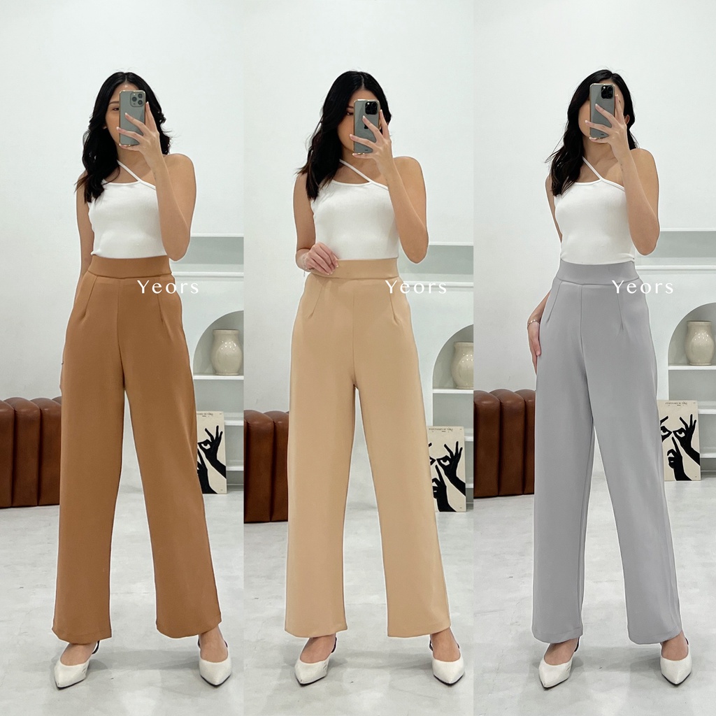 Yeors - Celana Murah Berkualitas Kulot Scuba Premium - Long Cullote Loui Pants - Korean Loose Pants Trousers Wanita - Loungewear - Celana Perempuan Murah Berkualitas