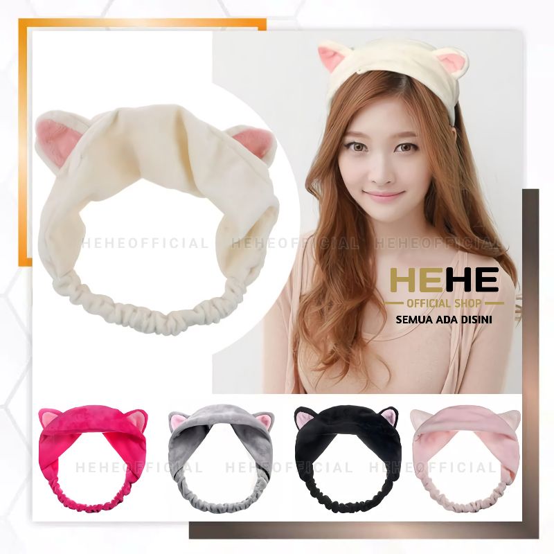 Bandana Bando Korea Import Headband Kain Karet Motif Kucing Kuping Telinga Kelinci Kepala Rambut ban