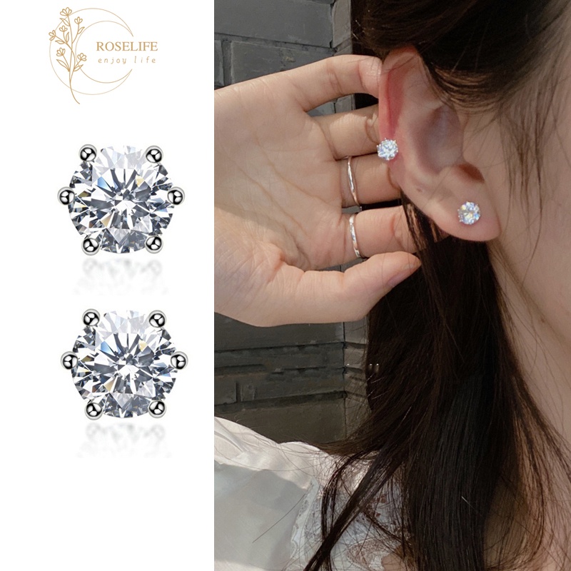 Roselife 1 Pasang Anting Tusuk Sterling Silver 925 Model Mahkota Hias Kristal Kubik Zircon Untuk Wanita