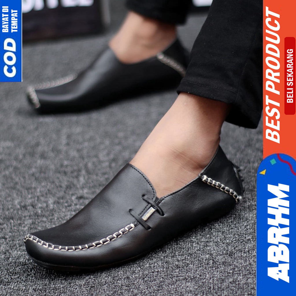 Sepatu Pantofel Kulit Asli Hitam Formal Kerja Pria ABRHM MOOCLEA