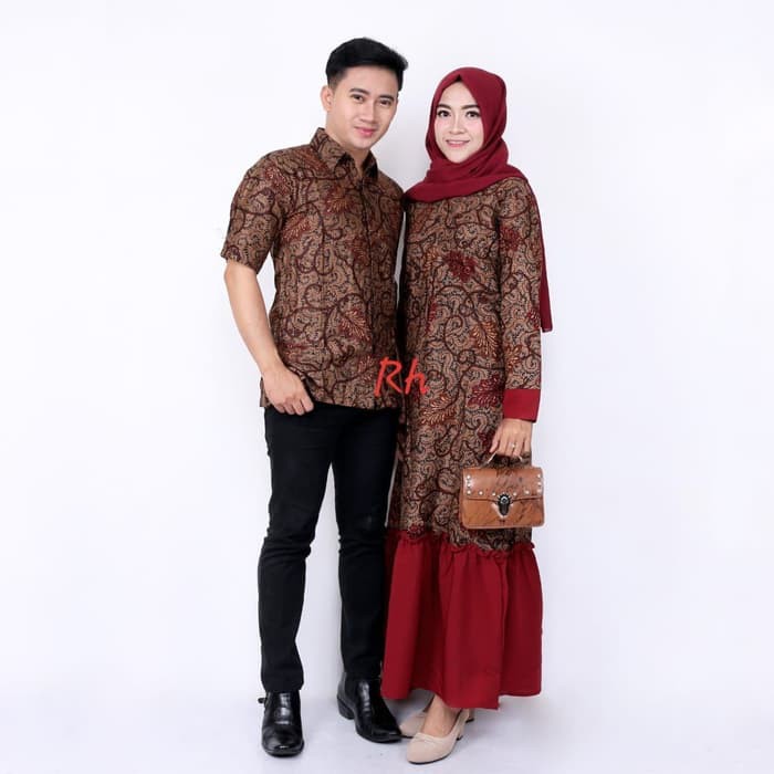 Baju dress rempel gamis jumbo ld 120 couple batik sarimbit hem pria