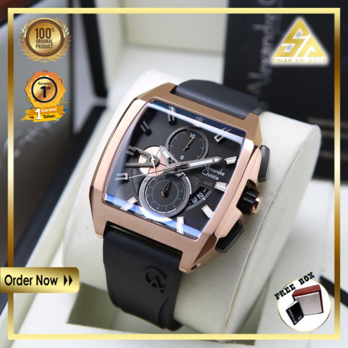 JAM TANGAN ALEXANDER CHRISTIE ALEXANDRE CHRISTIE PRIA COWOK ORIGINAL ORI BRANDED ROSEGOLD BLACK RUBB