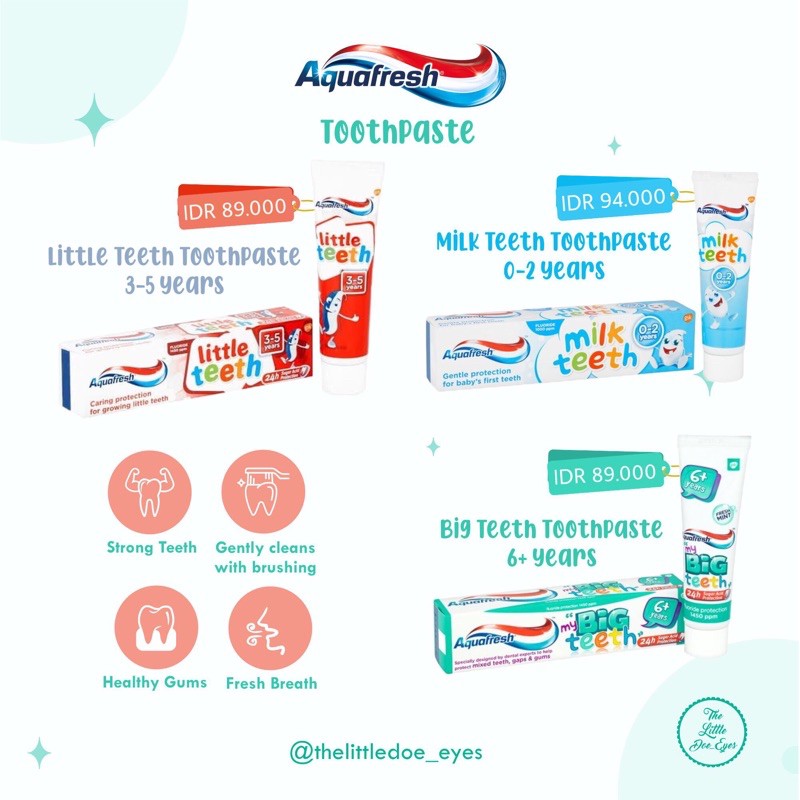 [READY] Aquafresh Macleans Toothpaste Pasta Gigi (Milk Teeth 0-2 Y / Little Teeth 3-5 Y / Big Teeth 6+ Y)