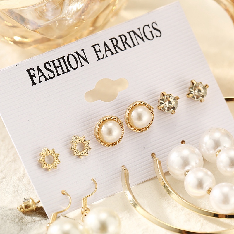 6 Pasang / set Anting Stud Rumbai Kristal Mutiara Gaya Elegan Untuk Wanita