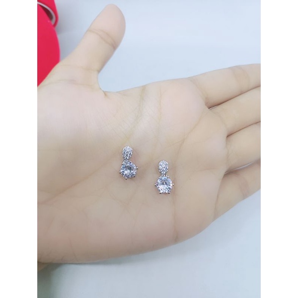 KALUNG ITALI KACA + LIONTIN SOLITAIRE(DESY) MP + TUSUK MP (MODEL GERAK) /KALUNG PERAK ASLI SILVER 925 LAPIS EMAS/ KALUNG FASHION WANITA TERBARU