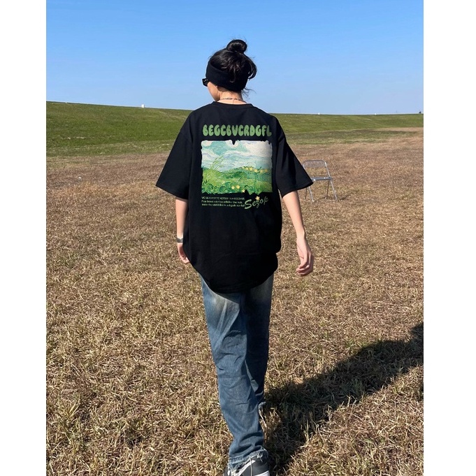 kaos wanita atasan Korean Style oversize kaos hitam Printed t shirt lengan pendek retro loose tee