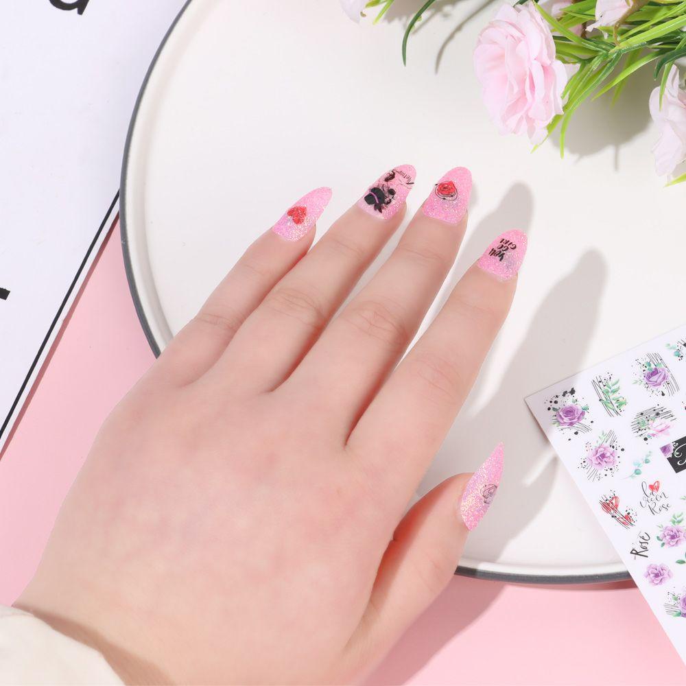 Solighter Stiker Kuku Manicure Rose Flowers Letter Line Dekorasi Nail Art