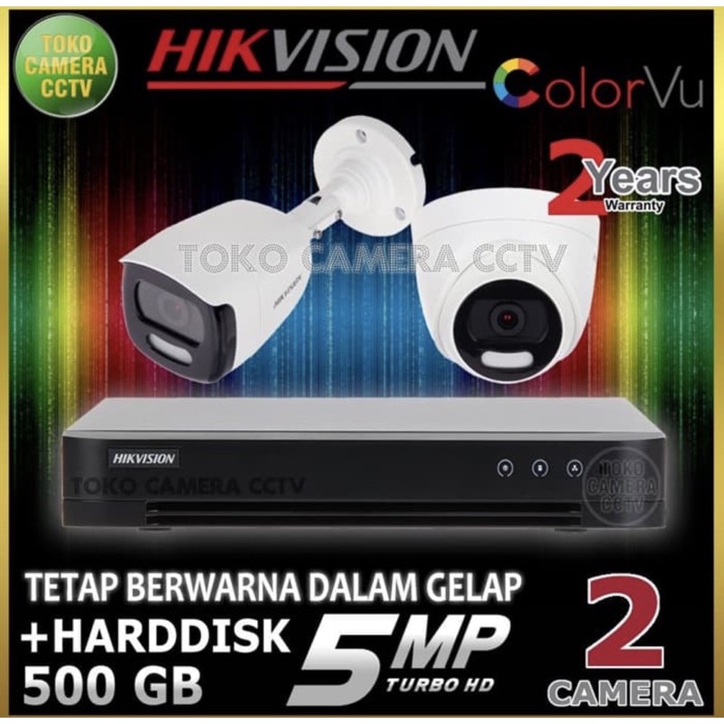 PAKET CCTV COLORVU 5MP HIKVISION 2 KAMERA DVR 4 CHANNEL