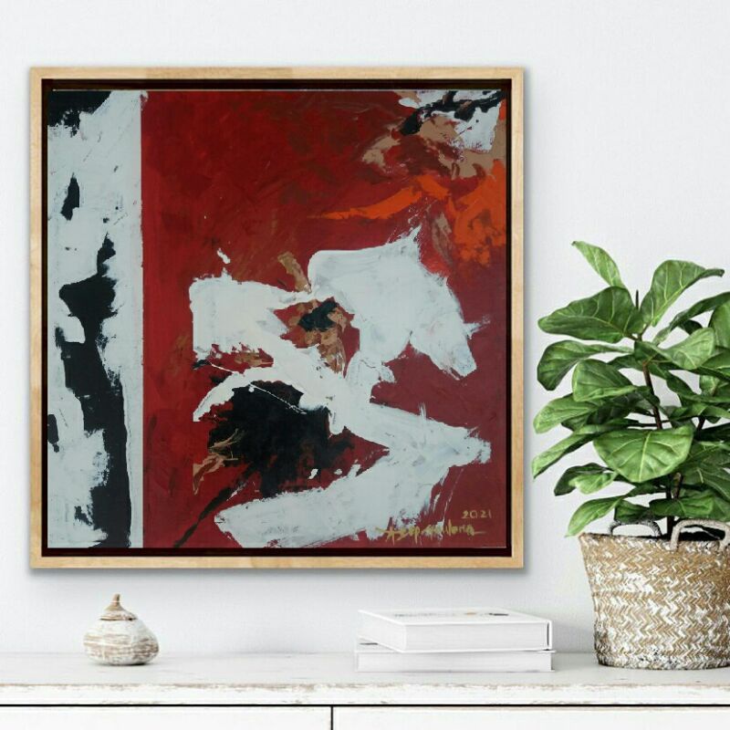 Lukisan Abstrak ukuran 45 x 45 cm media acrylik dikanvas .. bersertifikat