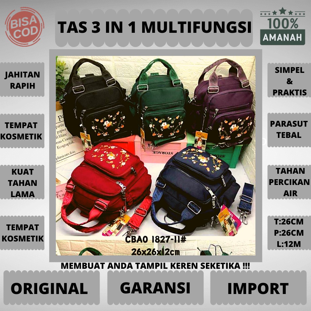 Tas Chibao Parasut Import 3in1 Bordir 1827 - 11 Selempang Ransel Tenteng Jinjing Original Import