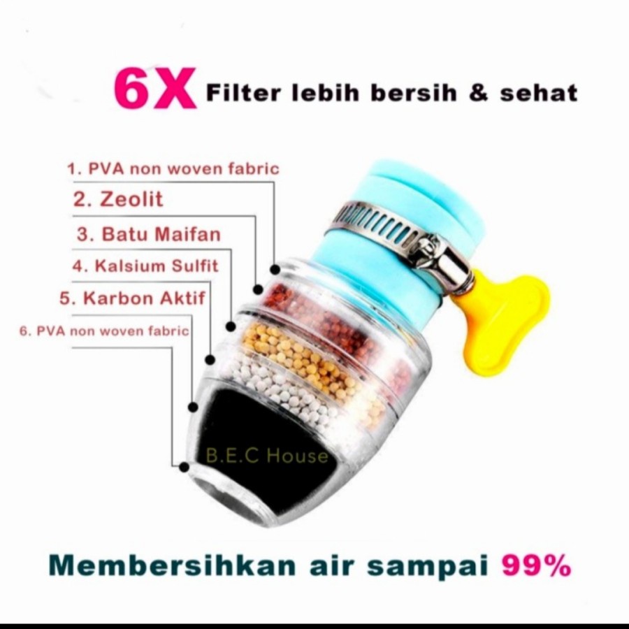 Sambungan Kran 6 lapis Filter air 6 Lapis kepala kran air saringan keran dapur faucet purifier water filter