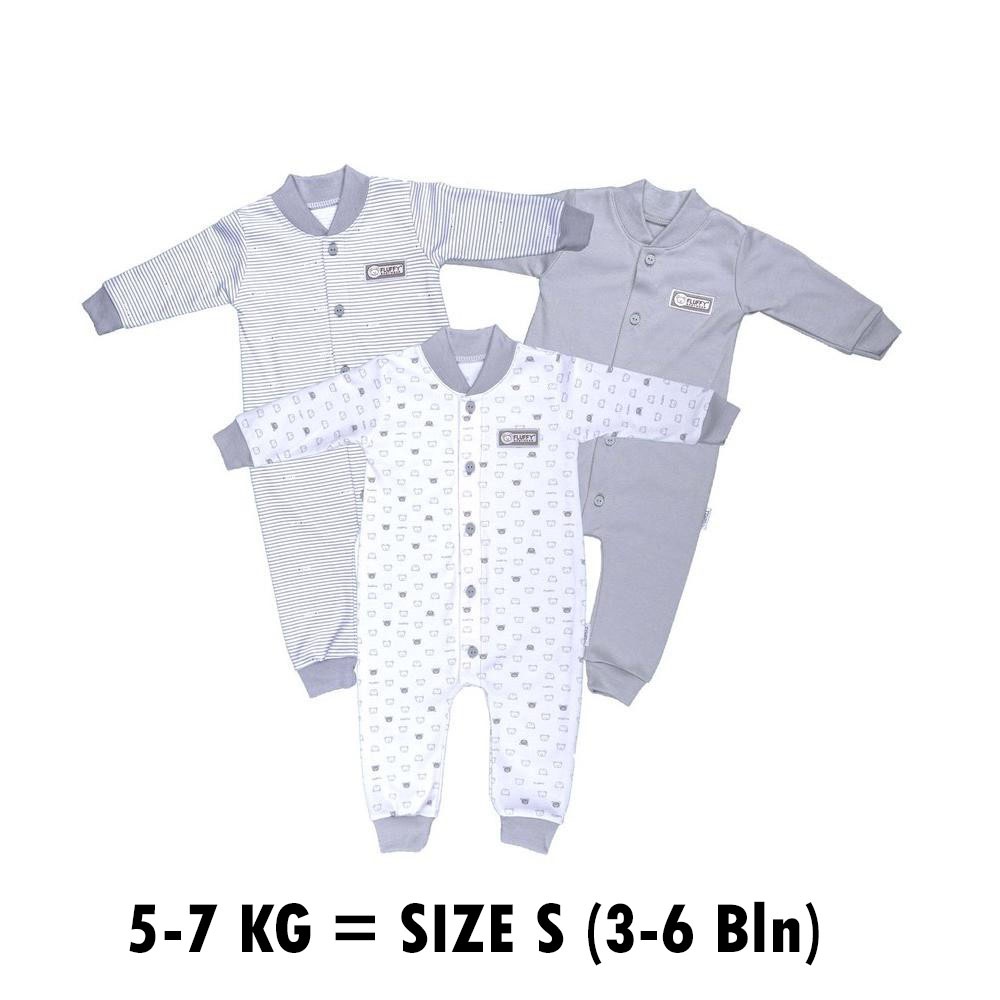 FLUFFY Paket Original Lengkap Baju Bayi (0-3 Bln) Perlengkapan Baru Lahir & Kado Bayi SNI-SS FLUFY GREY Size S