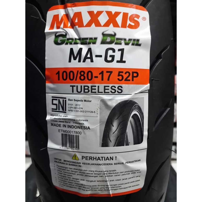 BAN LUAR TUBELESS MAXXIS (Ukuran : 100/80-17) MA-G1 100/80-17