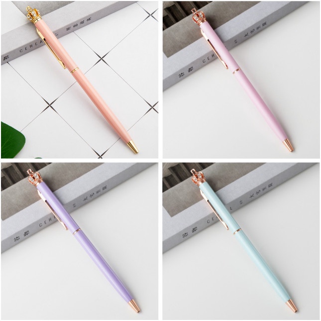 1.0 Mm Rhinestone Golden Rose Gold Silver Crown Ballpoint Pen Ball Pen For Office School Writing Supplies Stationery