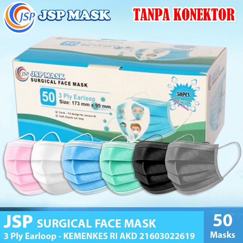 Masker Medis 3ply isi 50pcs JSP Mask Embossed Surgical Mask Earloop Disposable Mask Masker Kesehatan