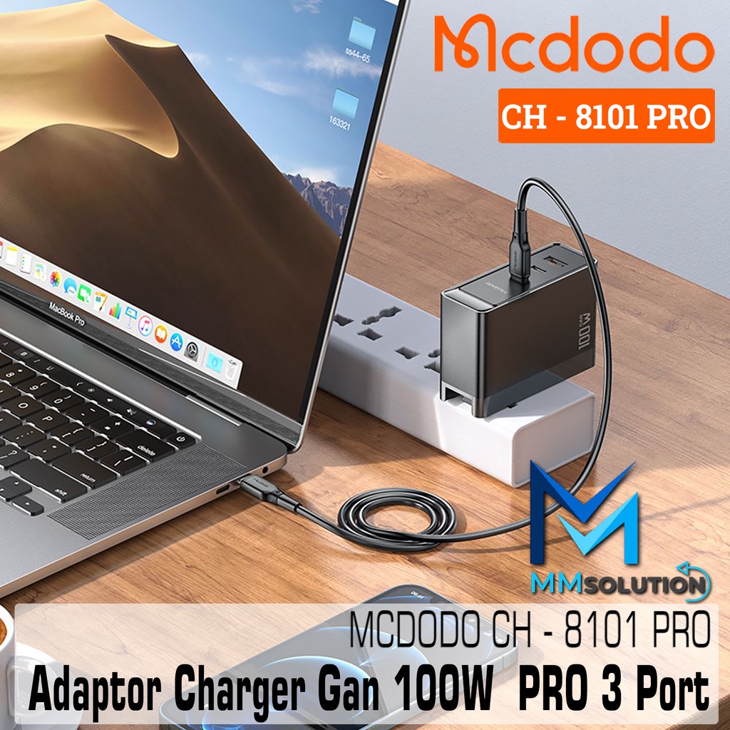 MCDODO CH-8101 Adaptor Charger Dual Type C + Usb 100W Quick Charge 4.0