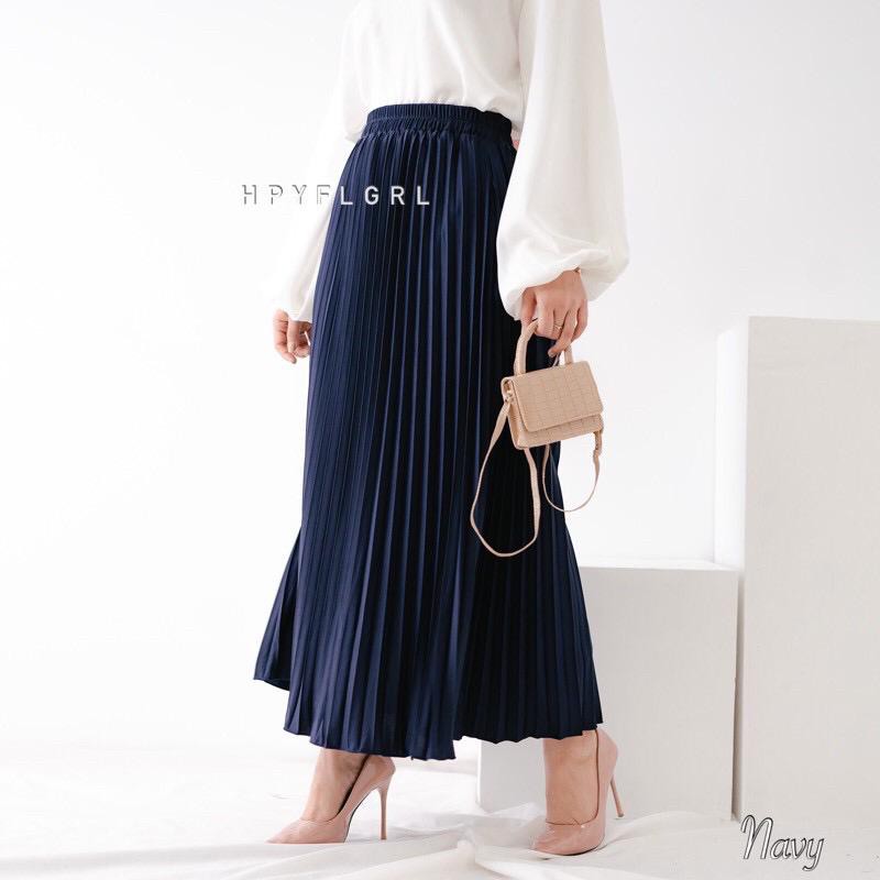 NAVY -Rok Plisket Premium / Rok Mayung Bahan Hyget Grade A / Shalch Trendy