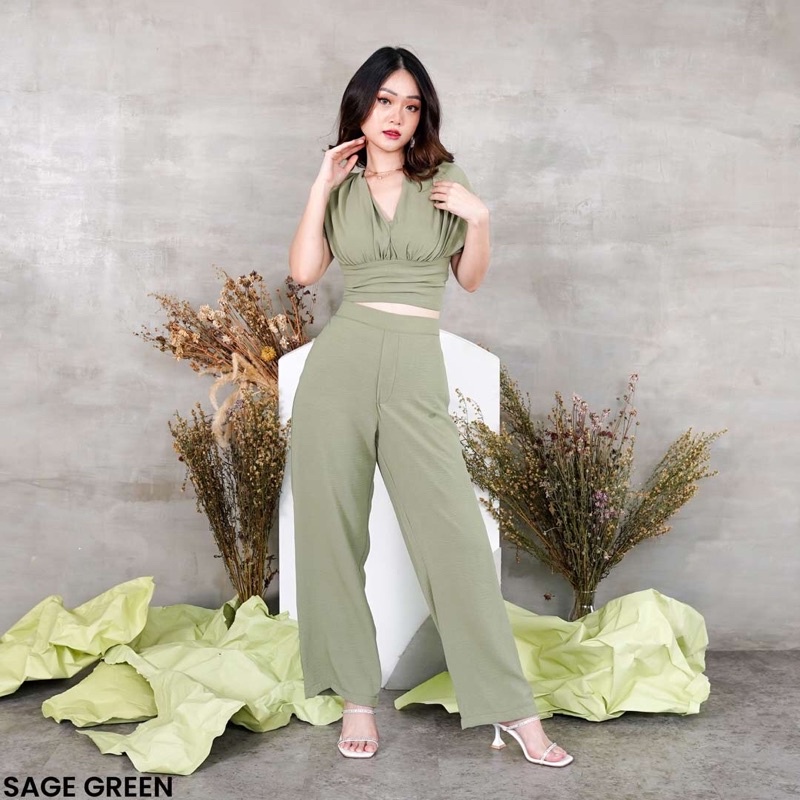 Multistyle Crop Top Open Back + Long Highwaist Pants Set / Setelan Wanita / Setelan Pantai Wanita / 