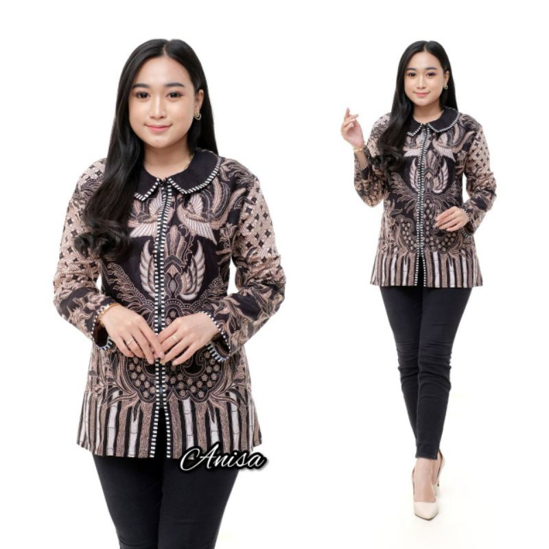M-L-XL-XXL ATASAN BATIK WANITA MODERN ASJ SA HRB026 MONALISA GENES BLOUSE-BZK Merak Abu