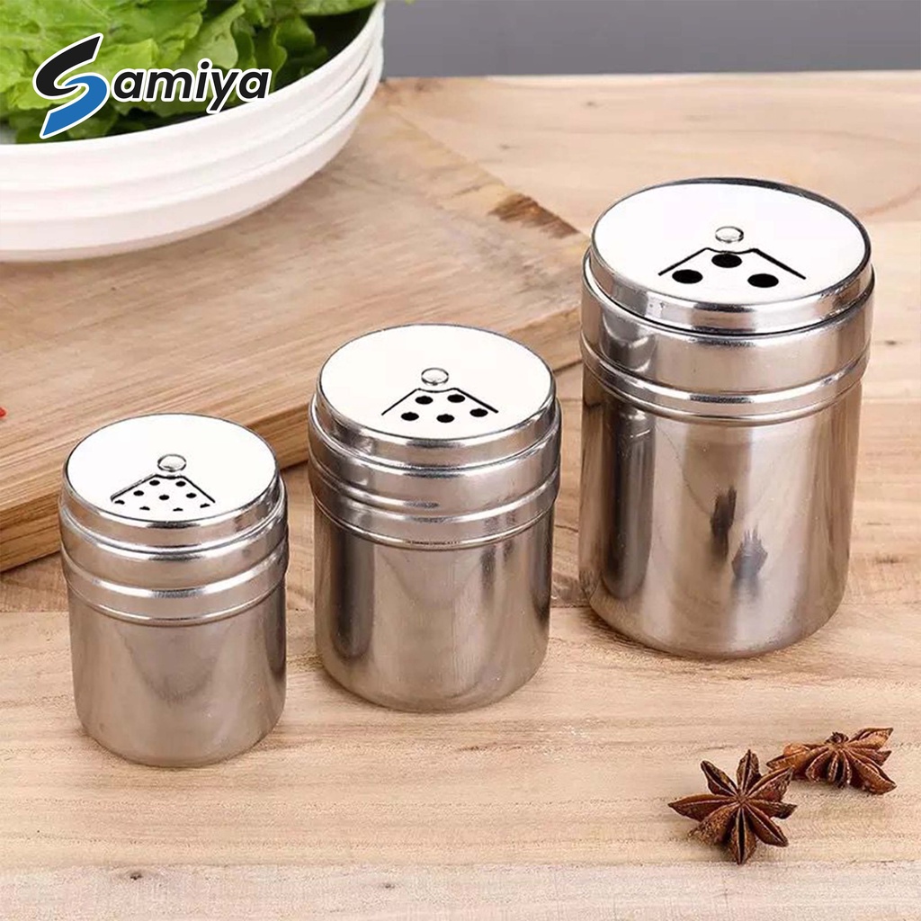 stainless powder can spice chili pepper sugar rotating multi purpose / tempat penabur merica lada cabai garam micin bumbu dapur / tempat penyimpan bumbu BBQ