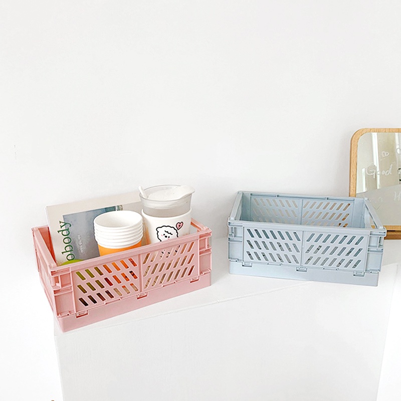 Foldable Stackable Mini Desk Basket Korean Style Pastel Color Ukuran Medium