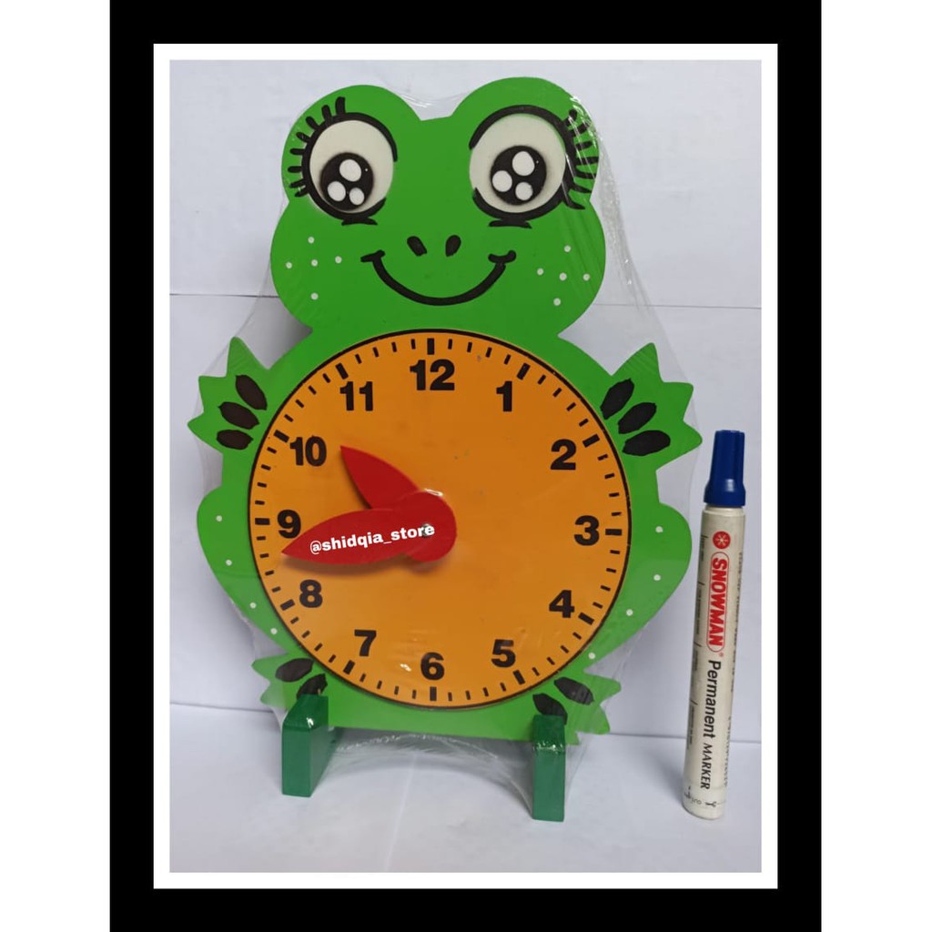 Mainan Edukasi Anak Jam Kayu Belajar Waktu - Miniatur Jam Katak - Alat Peraga APE PAUD TK SD