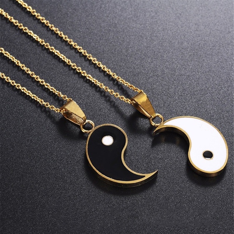 2pcs / set Kalung Rantai Panjang Liontin Yin Yang Gosip Untuk Hadiah Valentine