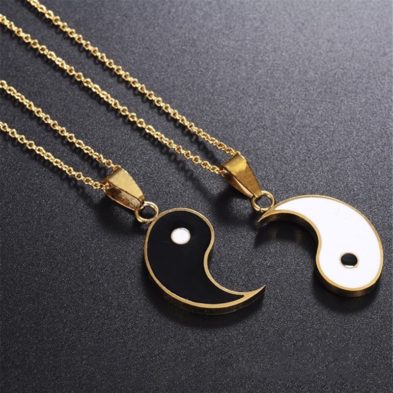 2pcs / set Kalung Rantai Panjang Liontin Yin Yang Gosip Untuk Hadiah Valentine