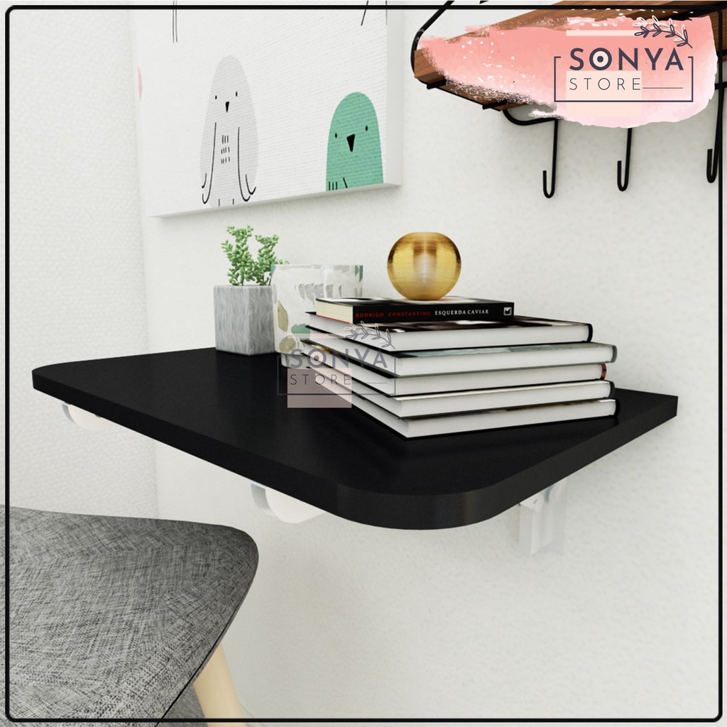 Meja Lipat Dinding 50 x 30 Meja Belajar Kerja Dinding Ambalan Tempel Braket Besi Engsel Laptop Kompu