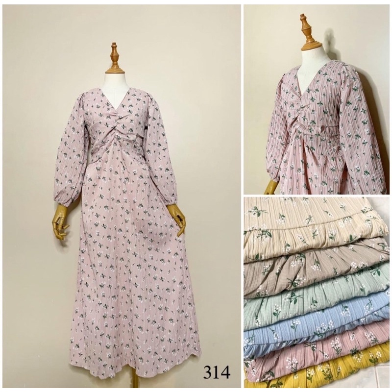 midi dress dada serut serat kayu