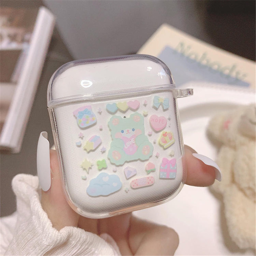 【COD Tangding】INS Cute Bear with AirPODS 1/2 Earphone Case Cartoon Apple Wireless Bluetooth Protective Soft Case