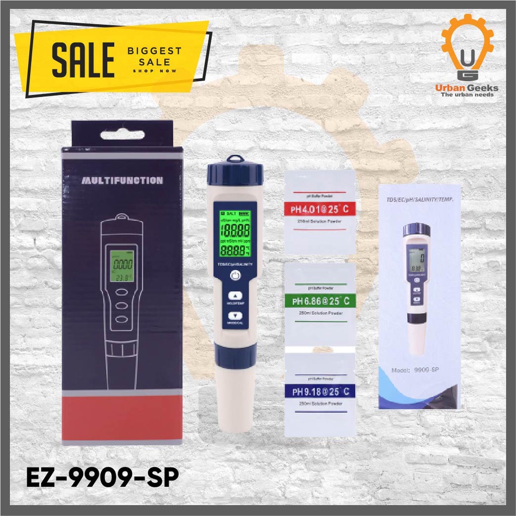 Water Tester PH TDS EC Salinity Temperature Meter 5 in 1 EZ-9909