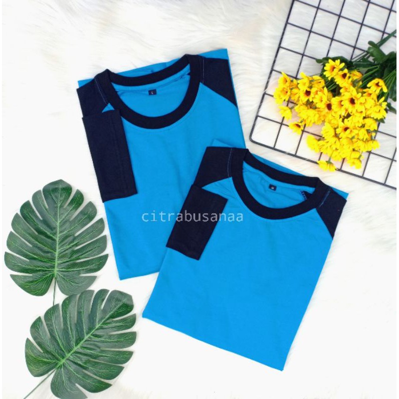 KAOS RAGLAN COMBED BIRU TURKIS - HITAM LENGAN 3/4 dan PANJANG