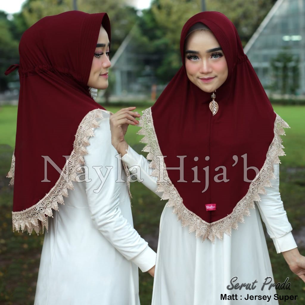 BEST SELLER Jilbab Instan Serut Prada Renda Import Jilbab Bergo Terbaru dan Termurah Nayla Hija'b