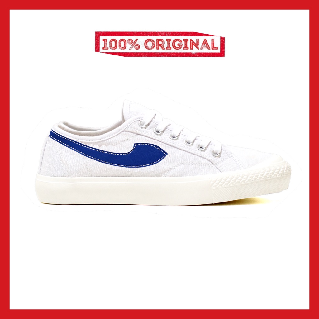 ORIGINAL - Sepatu Brand Lokal Kasual Pria Wanita No Brand White Blue Low Not Sneakers Compass Gazelle Putih Biru