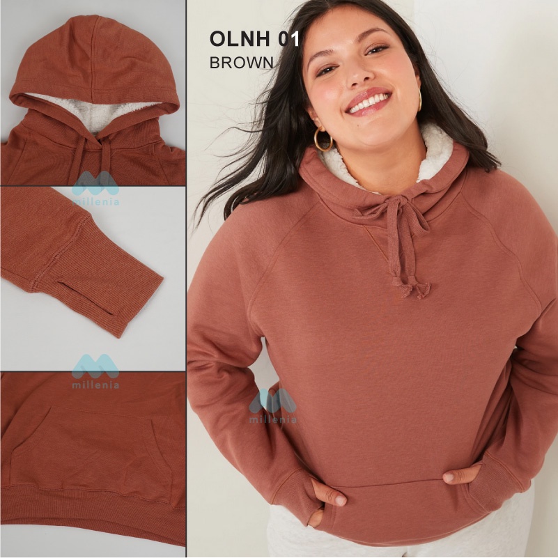 Hoodie Wanita Big Size -Women Pullover Fur Hooded [OLNH 01]-OLNH 01 Brown