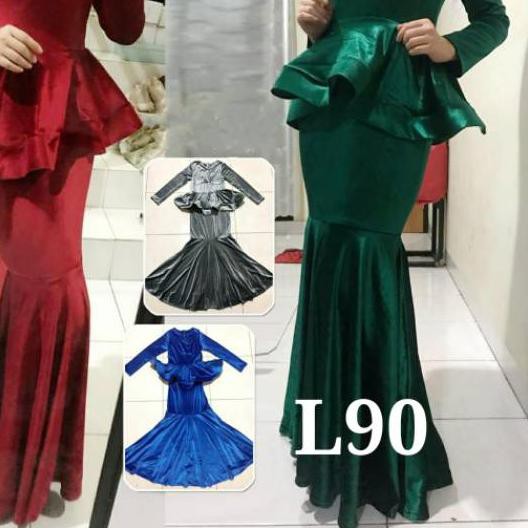➷ Dress  L90 gaun mermaid duyung bludru dress lengan panjang berhijab fashion dress 690 gamis 690 ➲