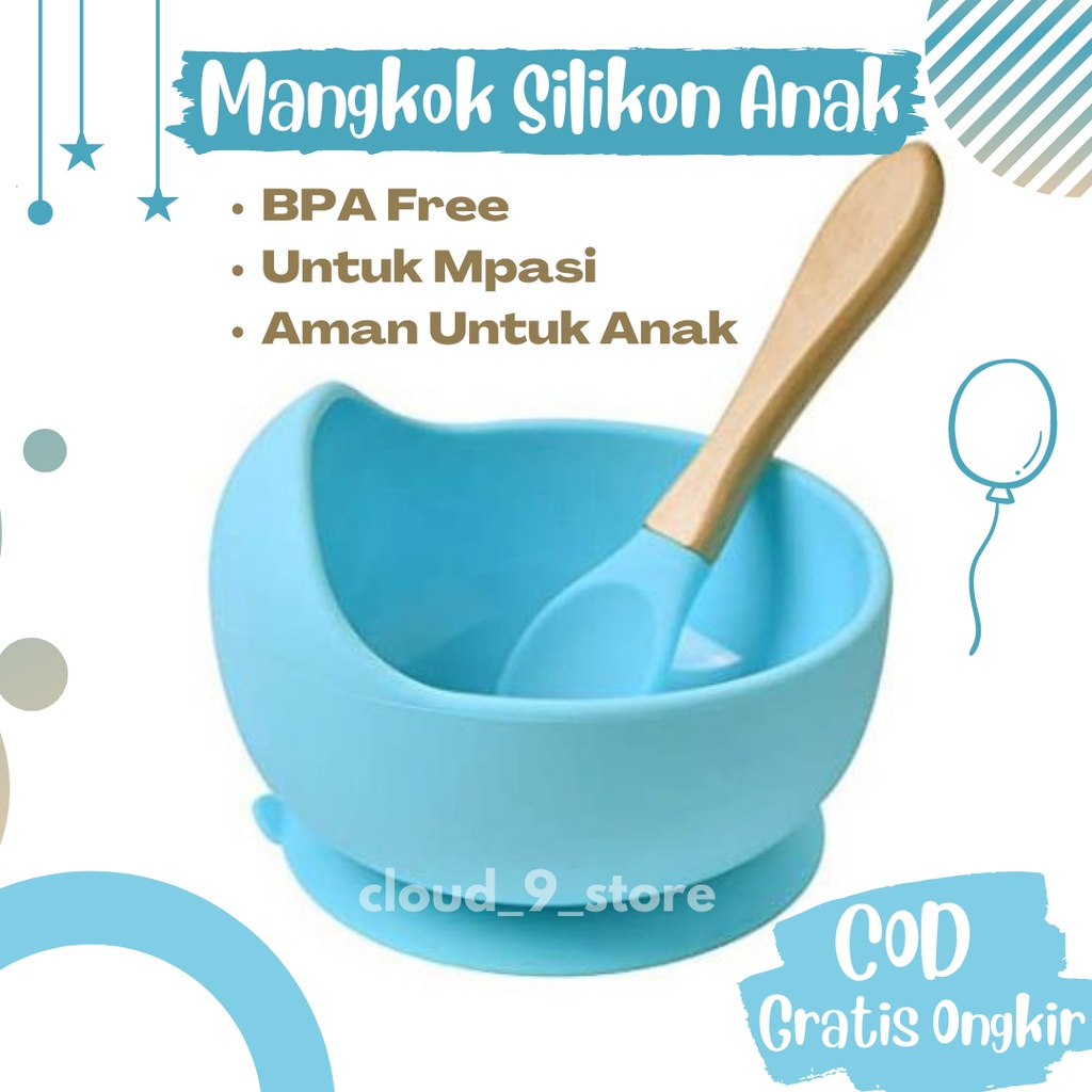 Bayi Set Alat Makan SET SILICONE BOWL + SPOON / Silicon Set Alat Mpasi Peralatan Makan Peralatan Makan Anak BPA Free