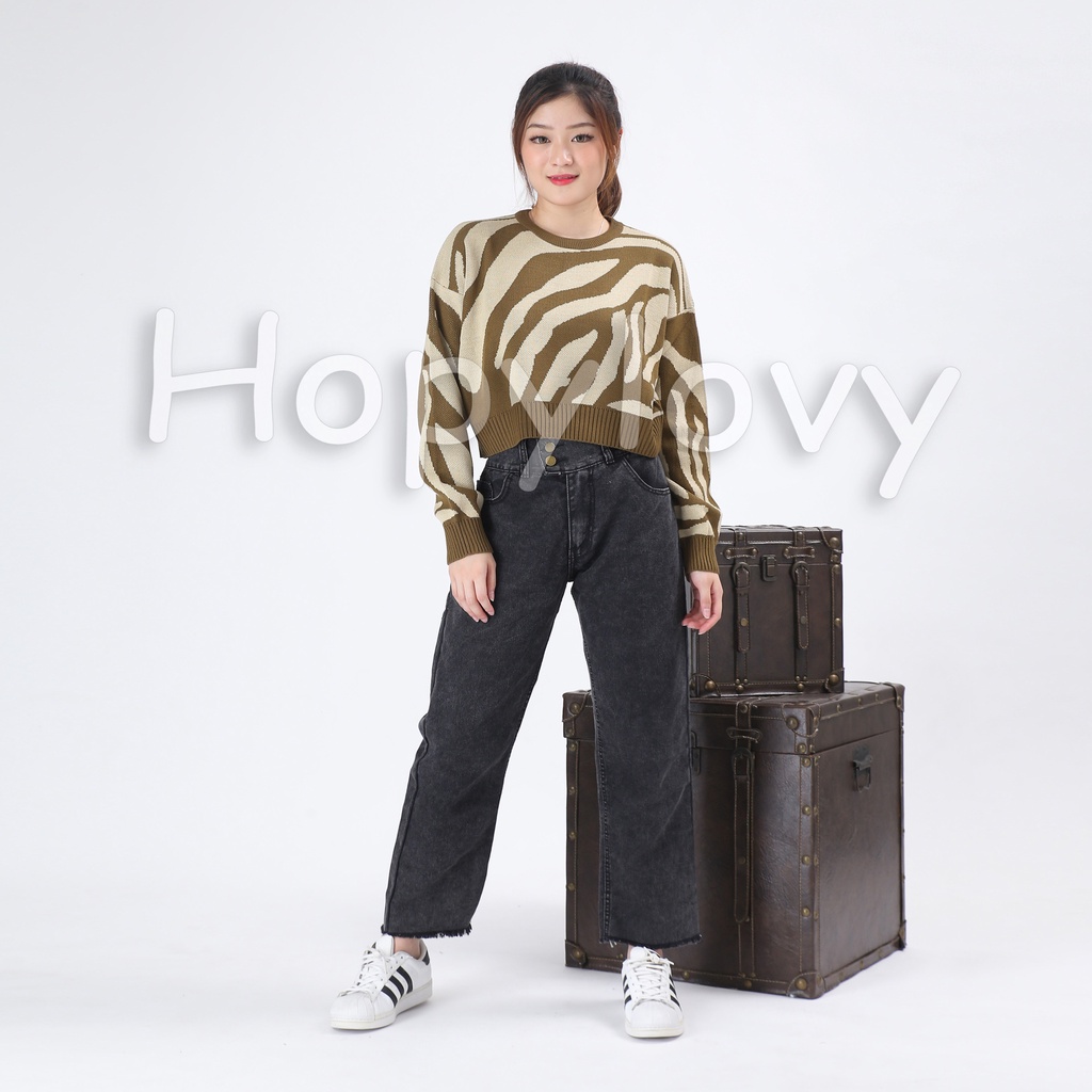 Sweater Rajut Blaster Wanita / Zebra Knit Sweater Loreng Camo Dayesa HOPYLOVY