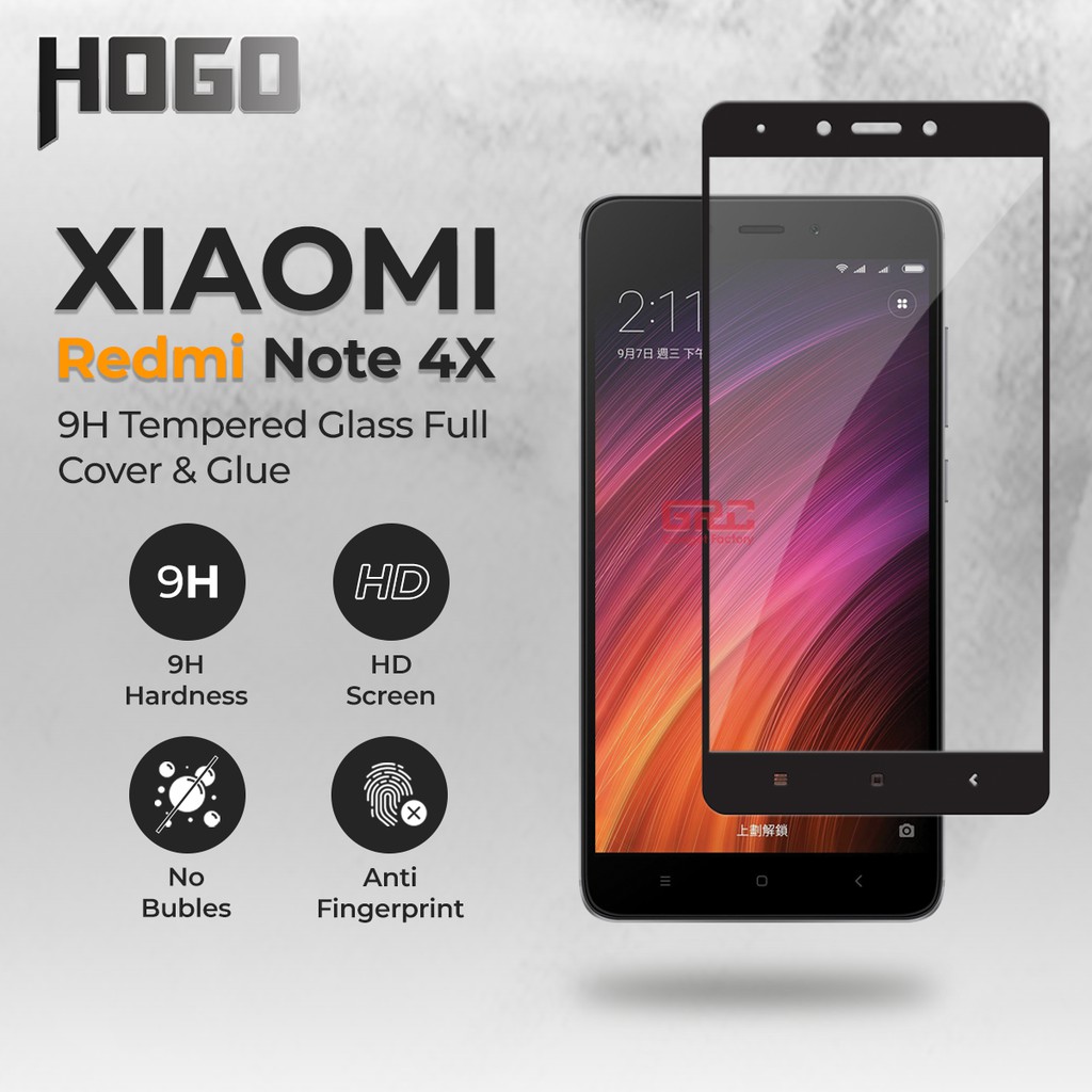 Tempered Glass XIAOMI Redmi Note 4X HOGO Full Cover Anti Gores Kaca